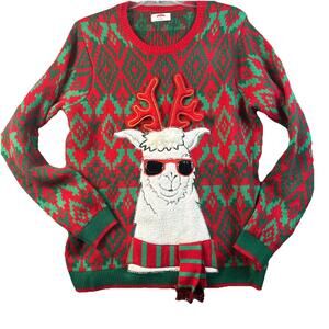 Holiday Time Men's XL 46-48 Ugly Christmas Sweater Red Green Llama Funny Festive